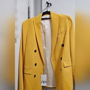 Zara Yellow Double-Breasted Blazer